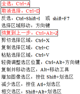 淘寶美工區(qū)域選擇相關(guān)快捷鍵